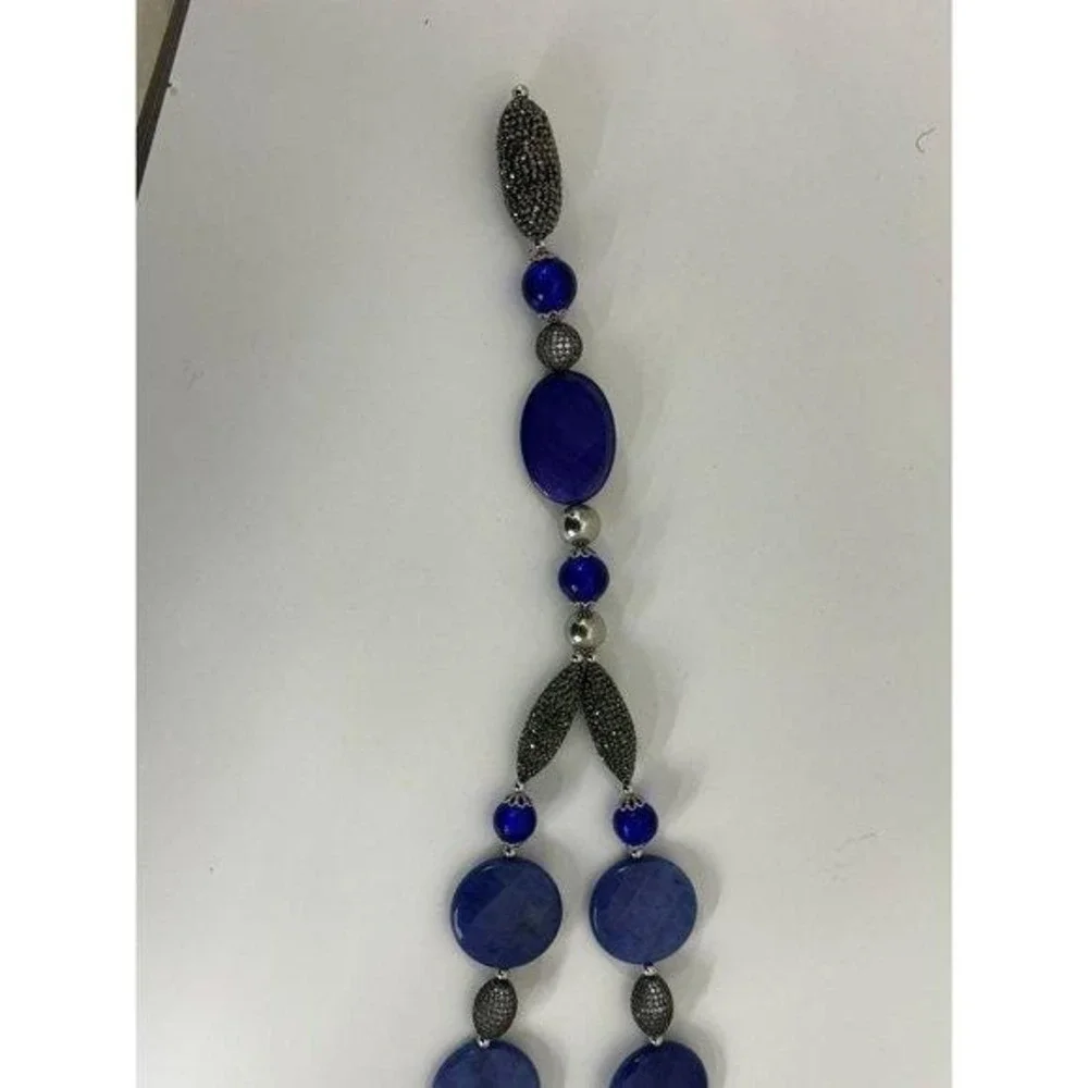 Necklace Lapis Lazuli Blue Pave Lobster Clasp Y-Drop Style New with Tags